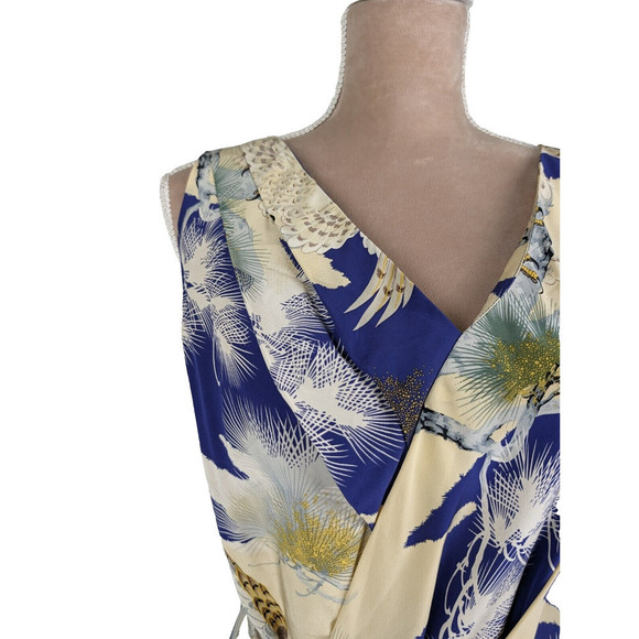 Foley + Corinna Silk Unique Print Pleated Dress Asymmetrical Yellow Blue Small - Picture 7 of 14